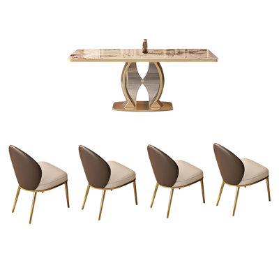Light Luxury High-end Family Dining Table Sets 4 - Person Pedestal Dining Set