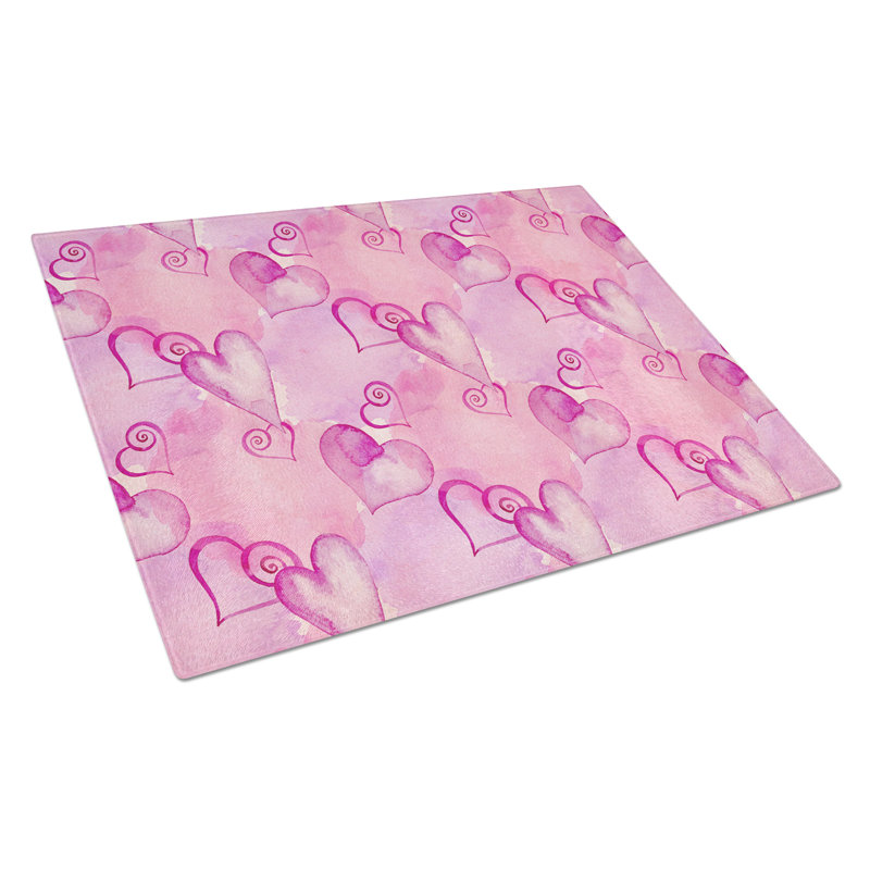 Planche à découper à coeurs chaudes en verre trempé caroline, Rose