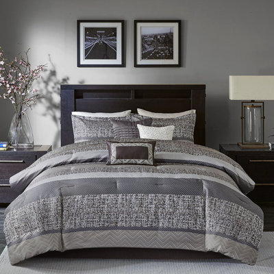 Grey/taupe King Comforter - 7 Piece Temperature Regulating Size Bedding River Pattern