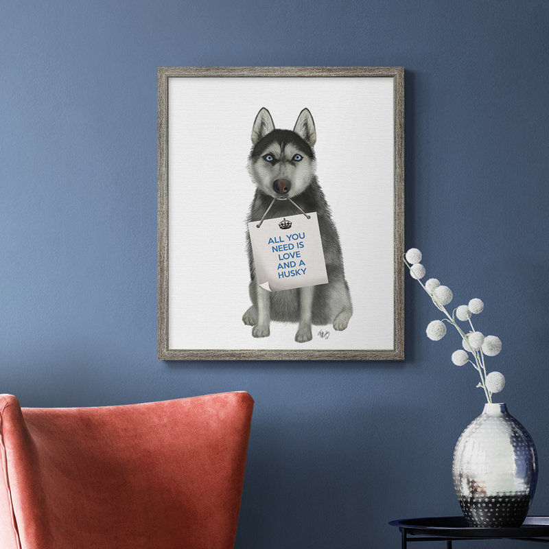 «Love and Husky», toile encadrée de qualité supérieure - prête à être accrochée, Argent patiné, H 24 po x l 20 po