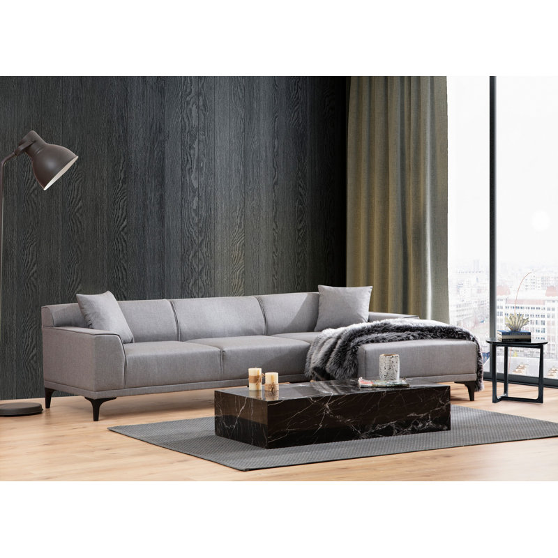 Élégant canapé d'angle en tissu gris clair 57,1 x 98,4 x 33,9 pouces | Structure en bois de hêtre et en bois aggloméré durable | Revêtement 100% polyester | 2 coussins inclus | Coussins confortables en mousse et en plumes | Design scandinave moderne