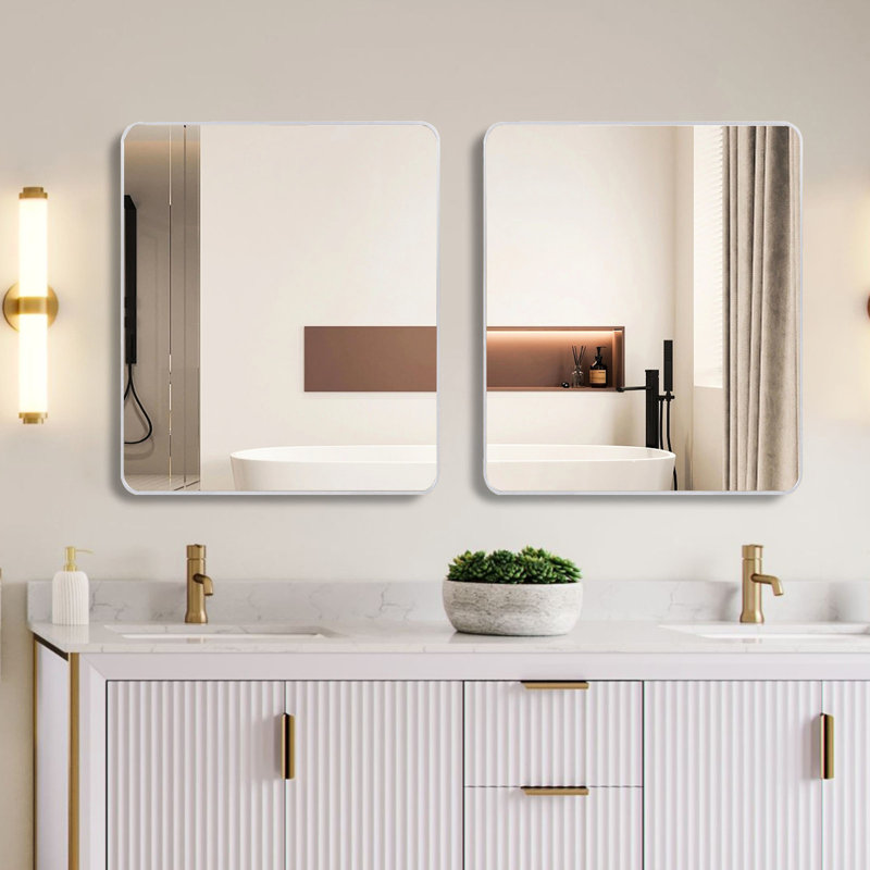 Miroir carré de 36 po de diamètre pour salle de bain contemporaine, verre de 4 mm, cadre rouille, crochets renforcés de grande qualité moderne sans installation