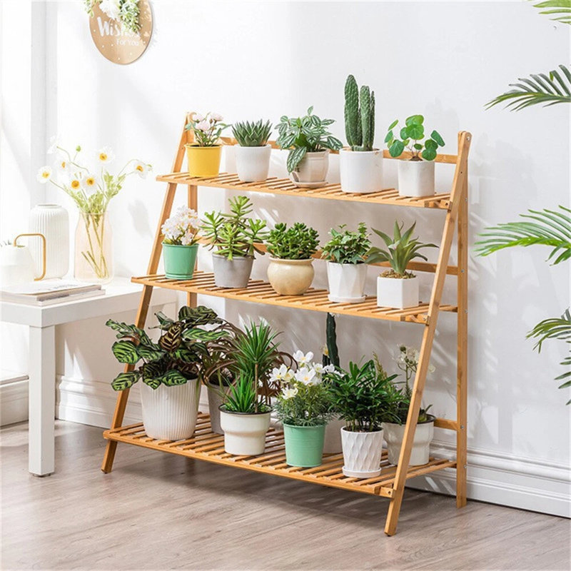 Asukulu bambou échelle plante support à 3 niveaux plante pliable présentoir pot de fleurs support pour organisateur pour la maison intérieur extérieur patio jardin balcon 28 pouces
