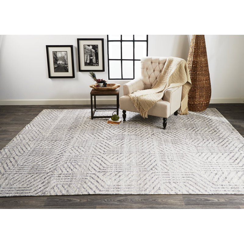 Vivien Hand Knotted Wool Geometric Area Rug, Rectangle 10' x 14'