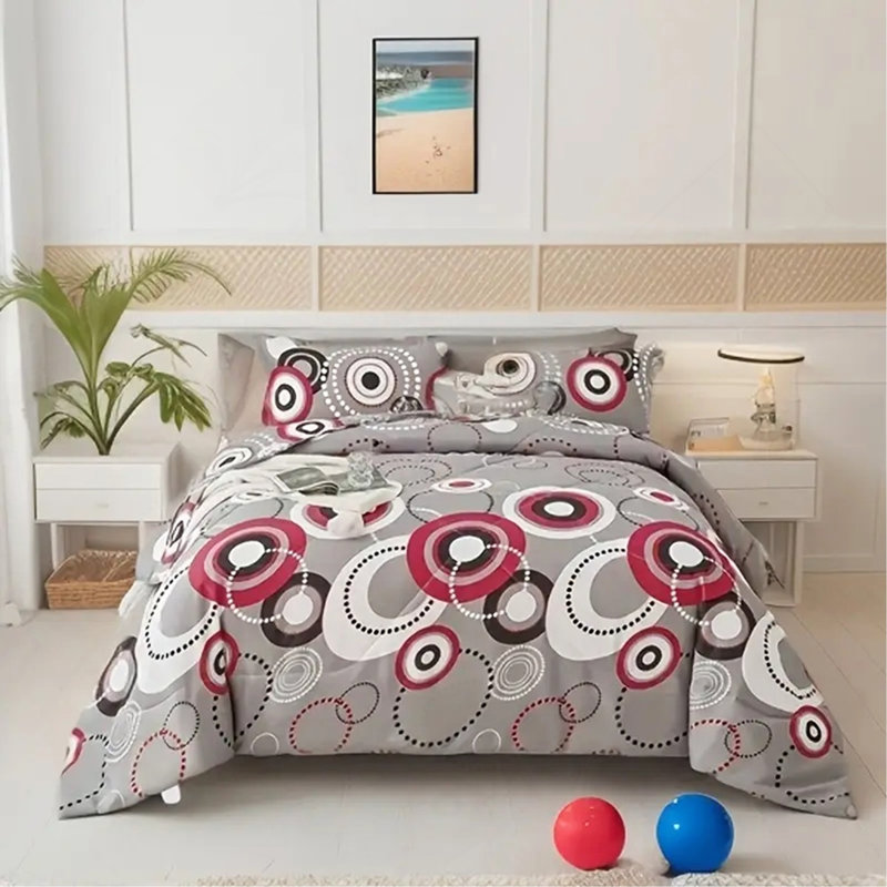 Ensemble de courtepointe 3 pièces grand, Courtepointe grand + 2 couvre-oreillers standard, Motifs géométriques gris