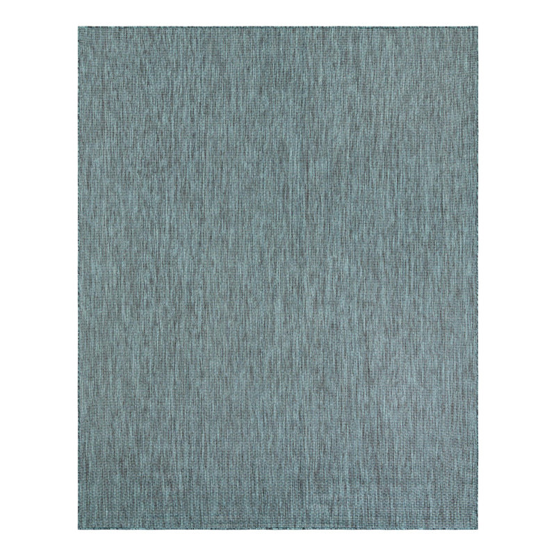 Tapis bleu sarcelle intérieur / extérieur Sevim, Rectangle 7 pi 10 po x 10 pi