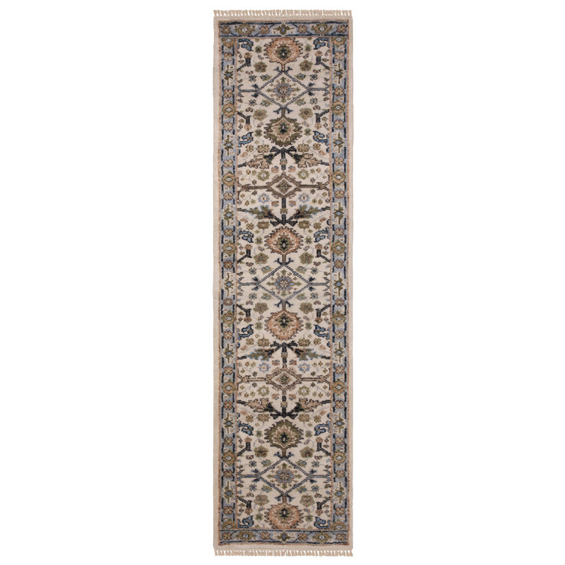 Tapis traditionnel ivoire / bleu clair Gowen, Tapis de couloir 2 pi 6 po x 10 pi