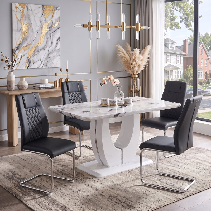 Ensemble de table de salle à manger 63 ", ensemble de table de salle à manger moderne avec chaises en similicuir, Black