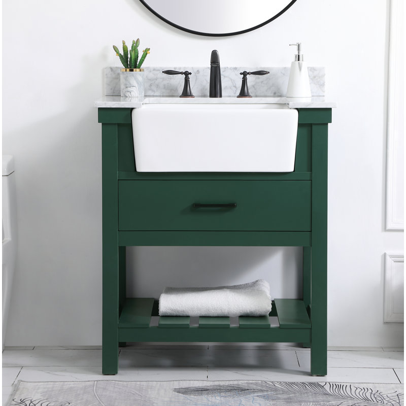 Pelaghia 30'' Single Bathroom Vanity with Marble Top, Green