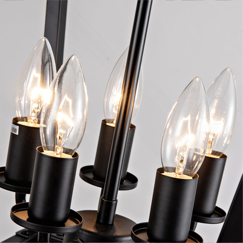 Lustre lanterne de ferme à 5 lumières, suspension géométrique en métal noir mat avec chaîne réglable, pour îlot de cuisine, salle à manger, hall d'entrée (ampoules non comprises)