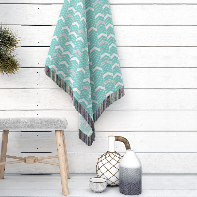 Couverture en coton tissé Rhonda, l 37 po x L 52 po, Bleu sarcelle/Gris