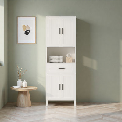 High Freestanding Tall Bathroom Cabinet With A Drawer, 2 Cabinets, 4 Soft-Close Doors, 2 Adjustable Shelves, Open Storage, For Bathroom, Living Room, Laundry Room