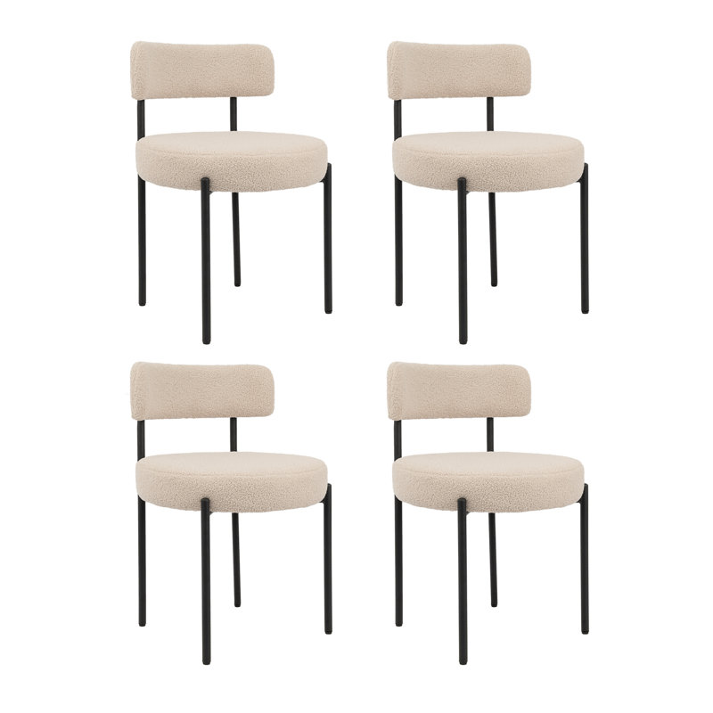 Ensemble de chaises de salle à manger rembourrées Boucle avec coussin large et dossier incurvé, blanc, Blanc