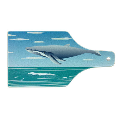 Ambesonne Landscape Tempered Glass Cutting Board Cartoon Ocean Whale Blue