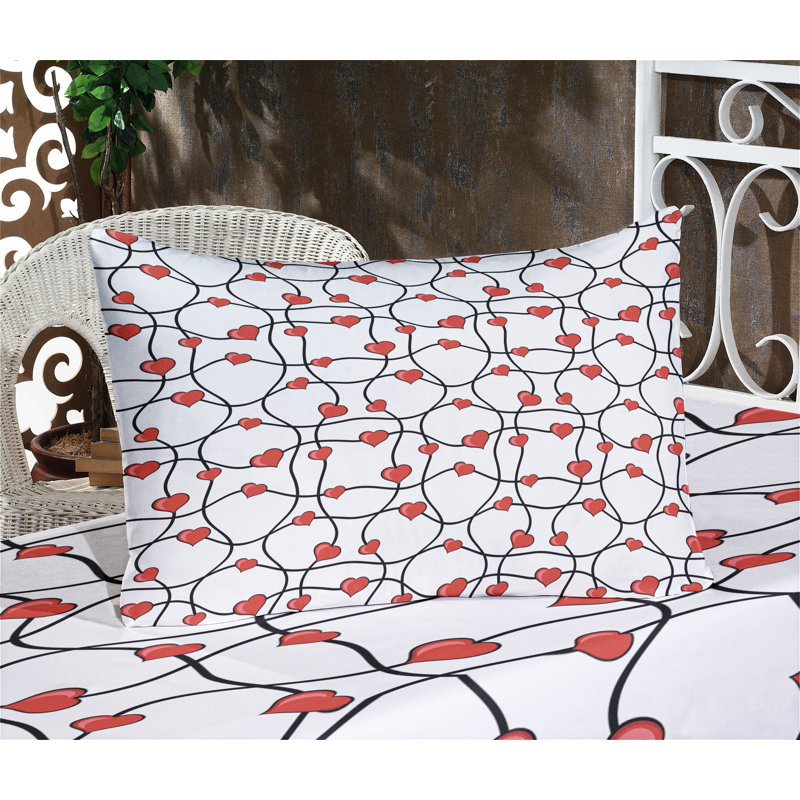 Drap-housse et coussin décoratif Ambesonne Valentines, rouge, noir, blanc, Ensemble de draps-housses pour lit double + 4 taie