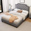 Lit chic en velours gris avec tête de lit et capitonnage à boutons, sans sommier tapissier, tête de lit pleine grandeur en bois massif et métal, structure stable-535814238-535814239