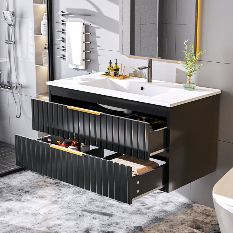 36" Floating Bathroom Vanity With Sink, Black