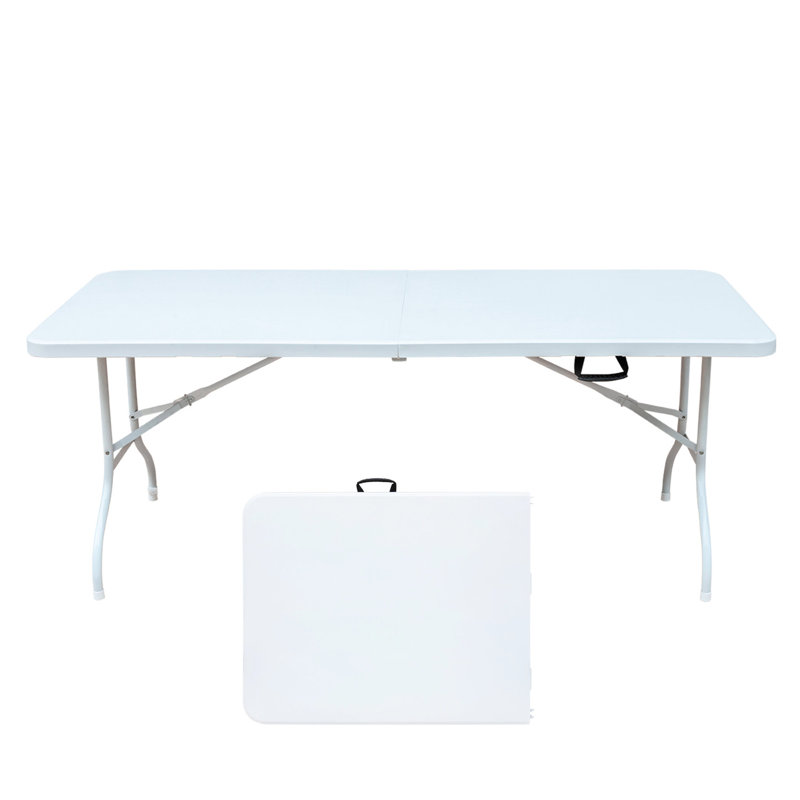 Table en plastique pliable portative de 6 pi pour le camping, les pique-niques et les fêtes. Grande capacité de charge. Plateau de table lisse et imperméable. Fabrication triangulaire stable. Trois hauteurs réglables. Léger,