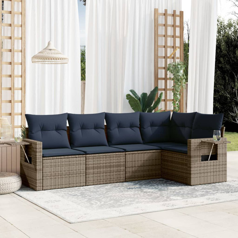 Ensemble de canapé de patio 6 pièces avec coussins en rotin de polyester gris