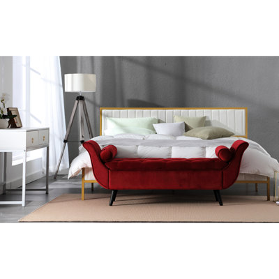 Banc en velours rouge de 165 cm, banc de rangement pratique, profondeur 127 cm, largeur 46 cm, hauteur 44 cm, poids 21,4 kg. Porte-manteau extra long avec entrée, style moderne, profond, large et haut.
