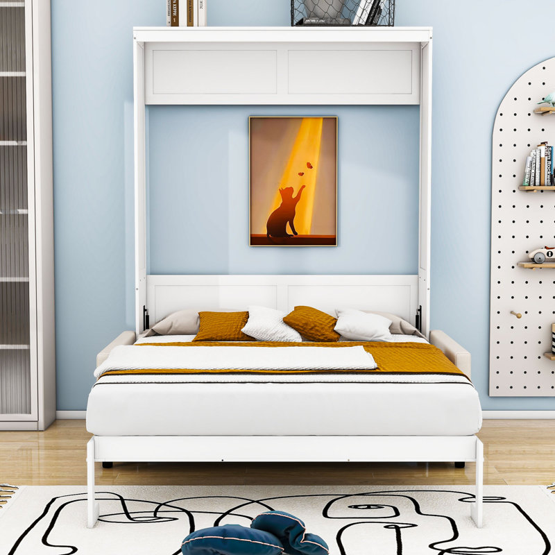 Lit escamotable mural avec coussin Kiora, Blanc, Grand