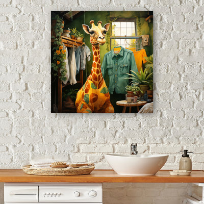 Mignonne girafe dans la salle de lavage 2 - Art mural
