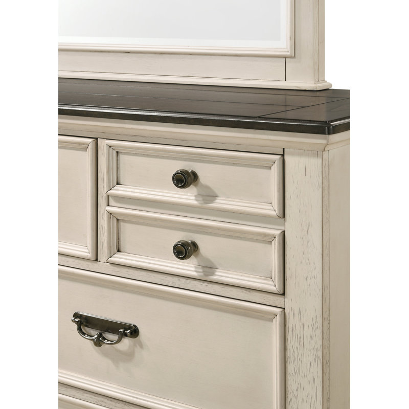 Amalee Cream/Brown Panel Bedroom Set Special , 6 Pieces: Bed,2 Nightstands,Dresser,Mirror,Chest, Queen