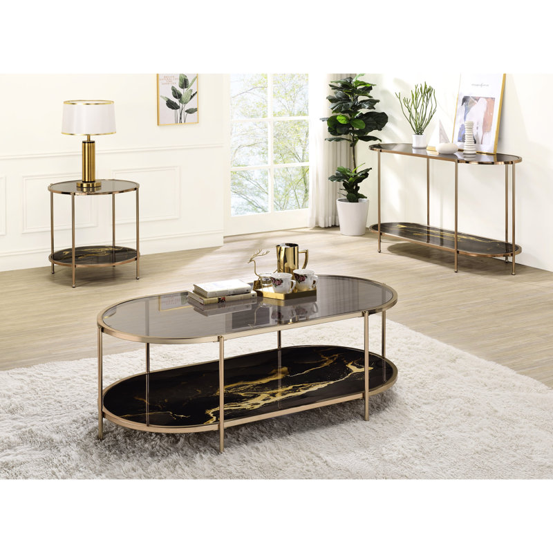 Table avec motif en marbre noir et support en métal robuste aux accents élégants