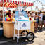 Chariot à machine à glace pilée de 52 pouces de hauteur avec bac à glace de 9,2 gallons, système de rasage en acier inoxydable, armoire de rangement, roulettes et tablettes latérales, blanc et bleu