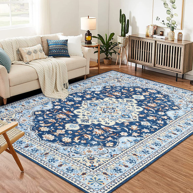 Tapis rectangulaire ultra-fin lavable rectangulaire Aryhanna, Rectangle 5 pi x 7 pi