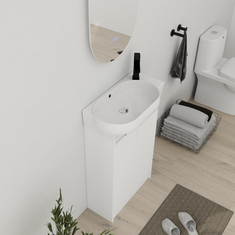 23" Single Bathroom Vanity With Ceramic Top, White