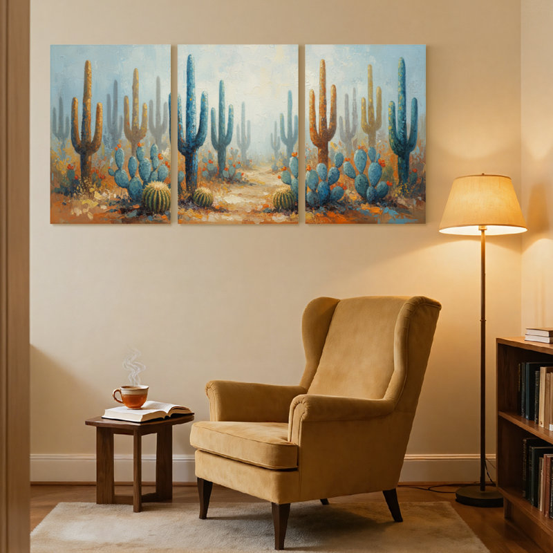 Plantes et fleurs, cactus du désert, ensemble de 3 reproductions d'art sur toile, H 36 po x l 72 po