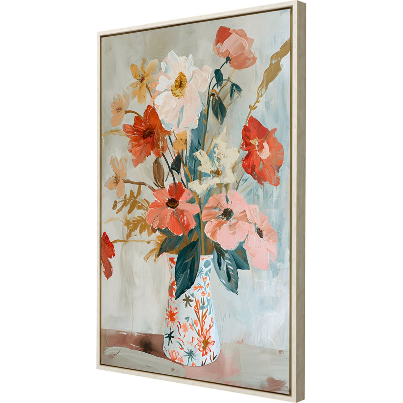 Spring Soiree Floral Canvas Wall Art with Whitewash Frame
