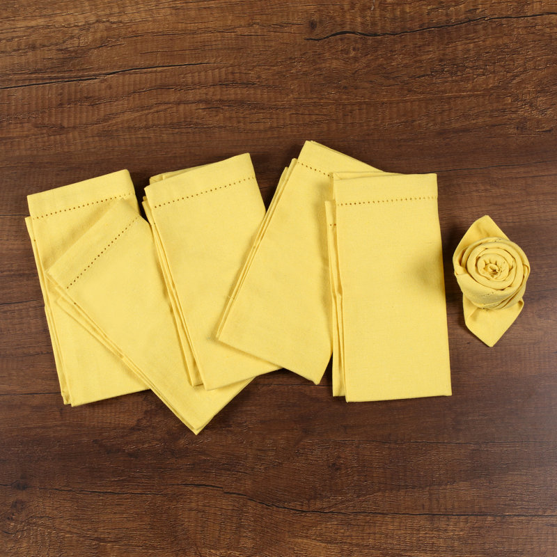Cotton Dinner Napkins with Hemstitch (Sand Yellow), Yellow, 18" W x 18" L