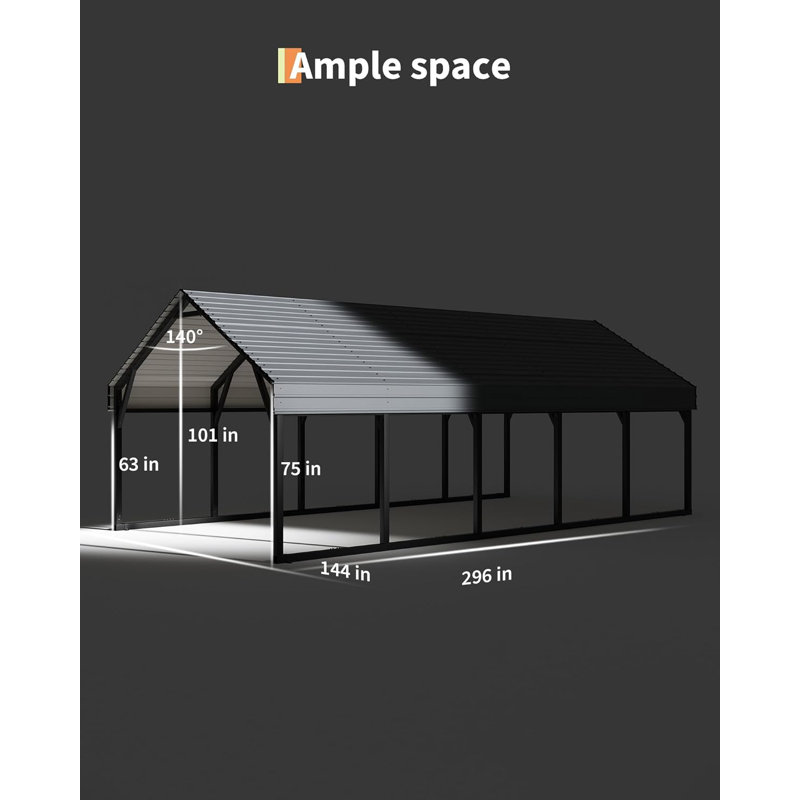 Metal Carport, Heavy Duty Carport Reinforced Frame and Steel Roof, All-Weather Shelter for Pickups, Boats, Cars, and Tractors