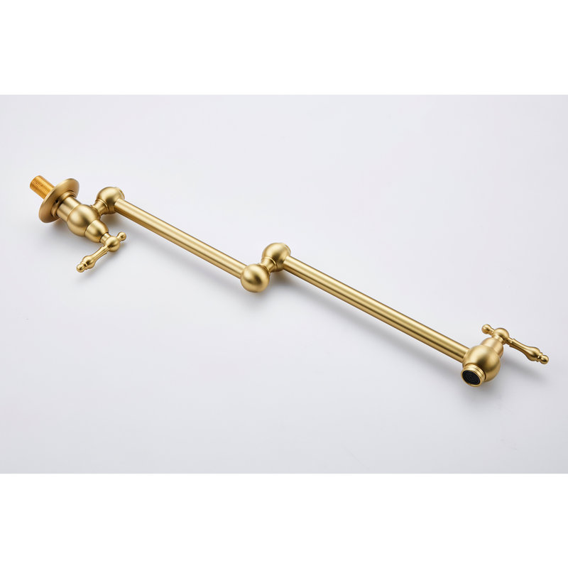 Wall Mount Folding Pot Filler Faucet Brushed Gold - 360 Rotation, Space Saving, Brass Construction, Double Handles For Easy Water Management, Corrosion Finish In Swivel, , Brass, Accurate Control,