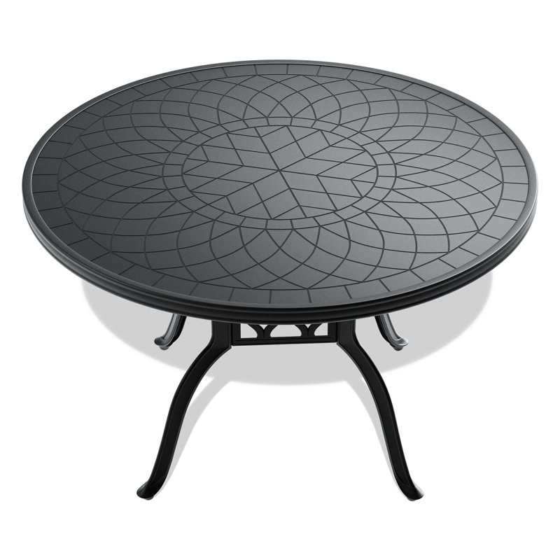 Table d'extérieur en fonte d'aluminium, structure noire de 47,26 po, texture - rouille, design ergonomique, coussins de patio, antirouille, sièges confortables, meubles