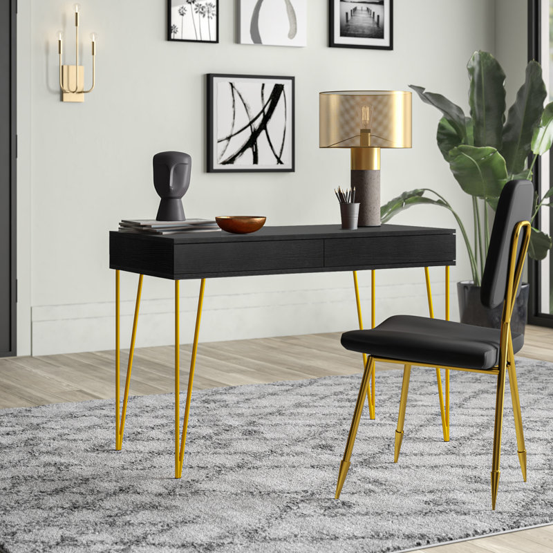 Amelda Metal Base Writing Desk, Black/Gold