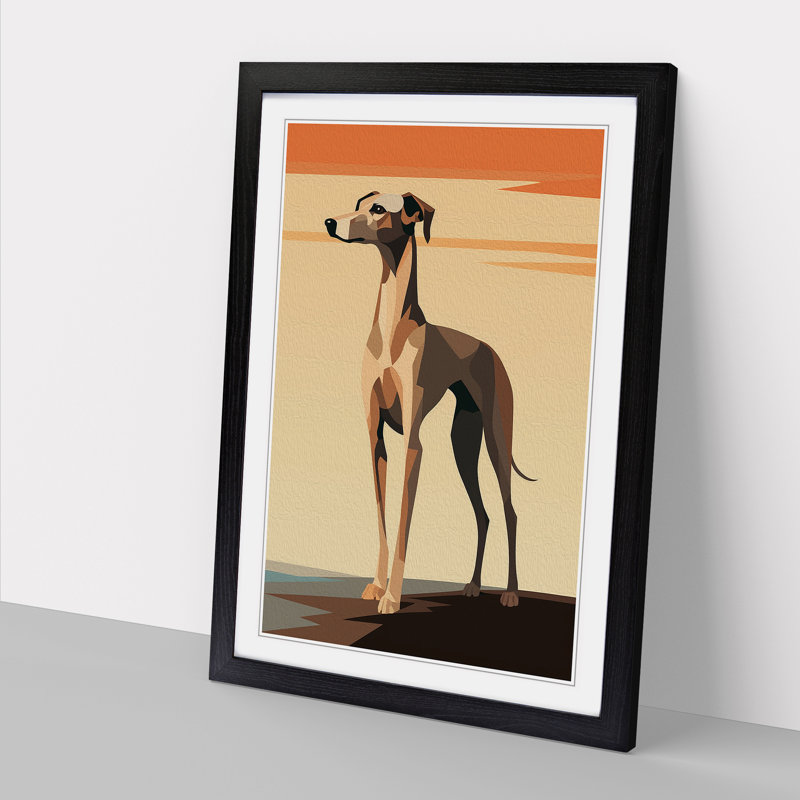 Whippet Minimalism Art - Framed Print, 34cm H x 25cm W, Black Framed
