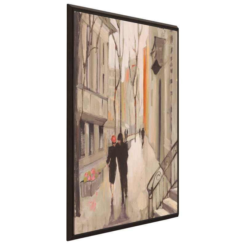 « village promenade neutre », reproduction de peinture à l’acrylique, H 40 po x l 24 po x P 1,5 po, Cadre flottant