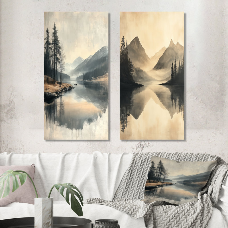 Ensemble de 2 pièces d'art mural gris «I Minimalisme» Norvège, H 40 po x l 40 po, Toile tendue