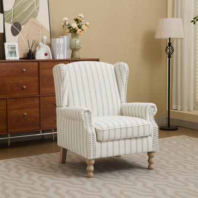 Modern Accent Chair with Retro Wood Legs, Comfy Upholstered Armchair, Floral Design Single Sofa Chair for Living Room Bedroom Office
