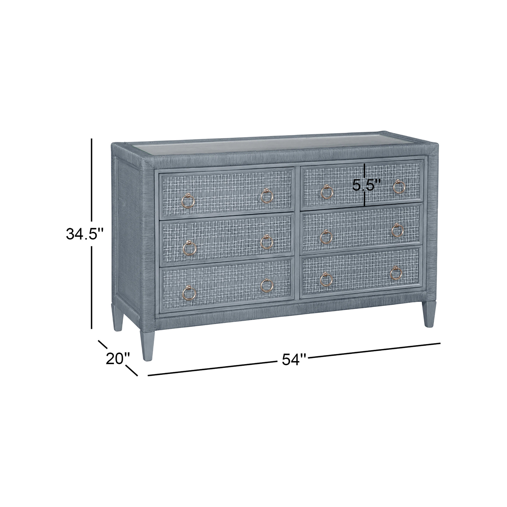Monterey 6 Drawer 54'' W Dresser, Yes, Satin Nickel, Sea Glass
