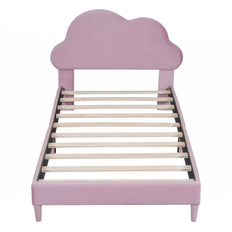 Upholstered Cloud-Shape Bed ,Velvet Platform Bed, Twin, Pink