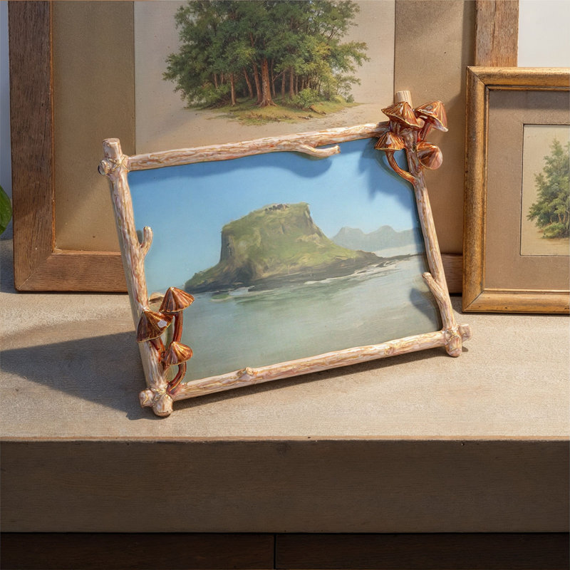 Cadre photo en métal émaillé avec champignons 3D