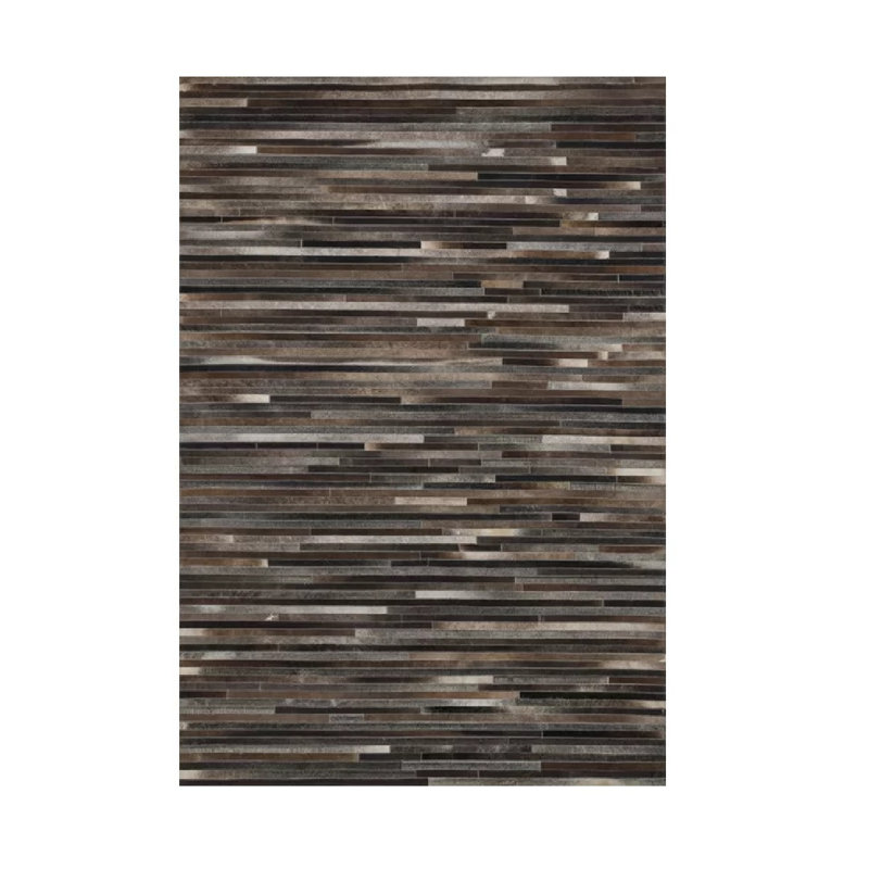 Tapis gris anthracite en cuir de vache fabriqué à la main Murtaz, Rectangle 3 pi 6 po x 5 pi 6 po