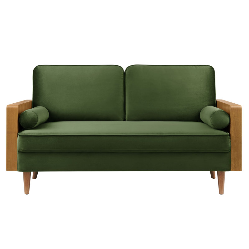 Kellan Performance Velvet Sofa, 33.86" H x 61.22" W x 31.89" D, Walnut Moss Green, 2