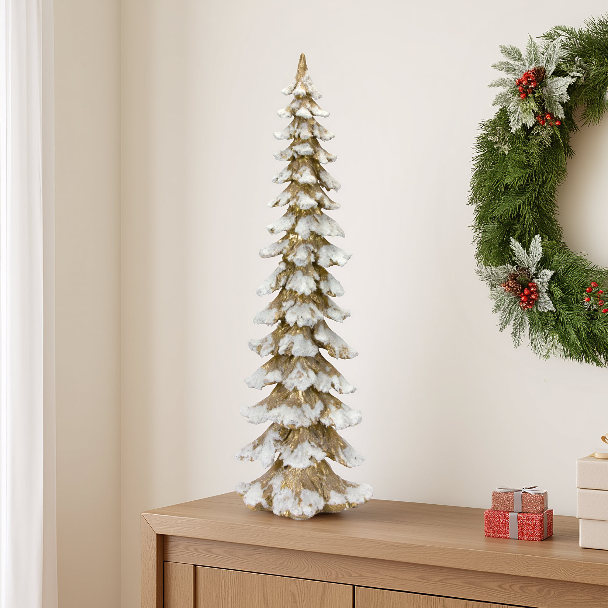 Resin Tree, 34.5" H x 10.5" W x 7.75" D, Gold