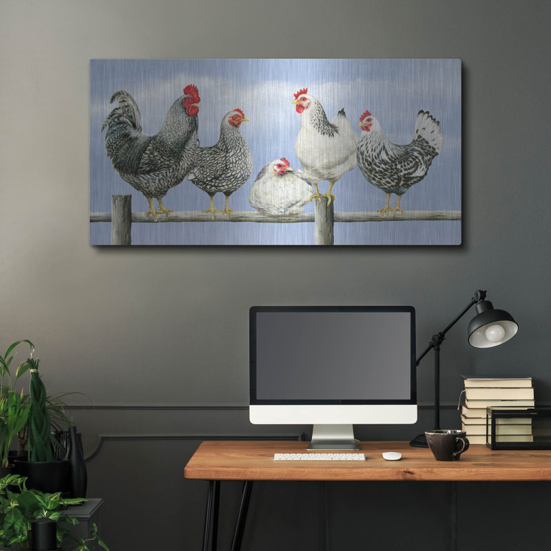 «Black White Hens 1» par Janet Pidoux, H 24 po x l 48 po