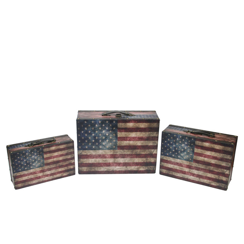 Boîte de rangement en bois rustique avec drapeau américain